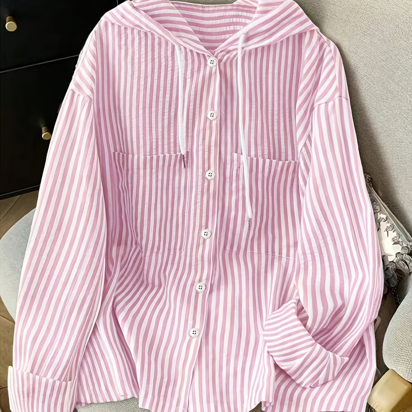 TEMU Women's Elegant Striped Shirt, Lightweight Loose Hoodie, Suitable For Summer Pullover And, Cute Women's Shirt, Easy Striped Top, Country Style