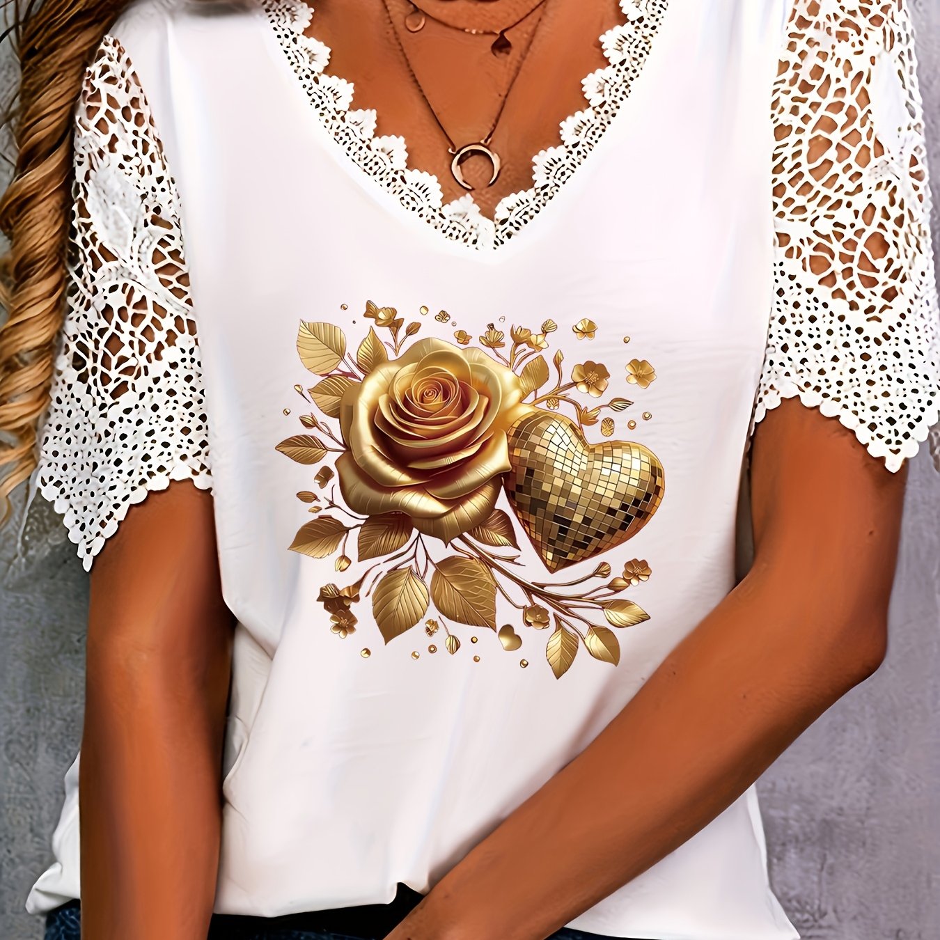 TEMU Plus Size, Plus Size Women's Fashion Geometric Pattern Short Sleeve T-shirt