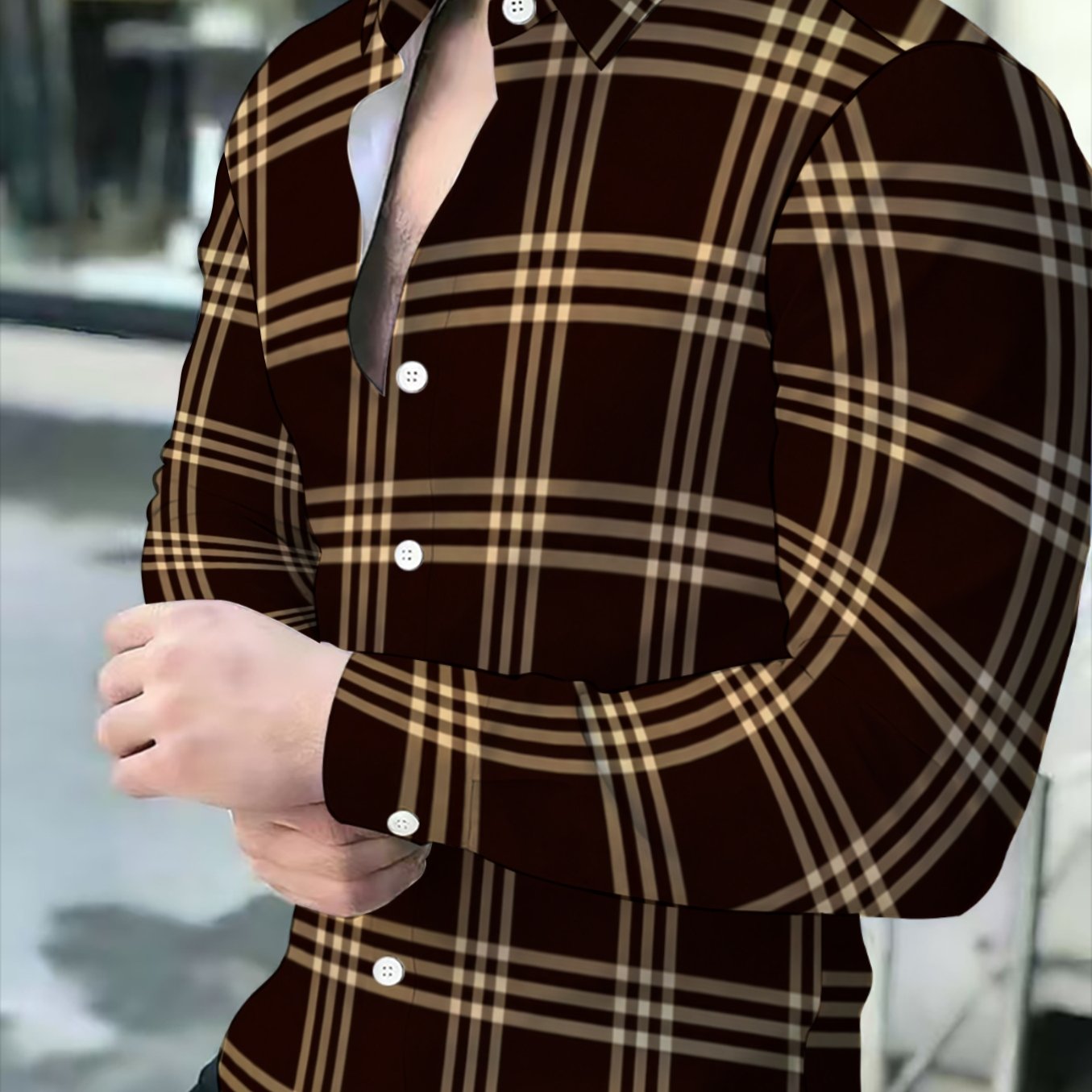 TEMU Men's -beige Classic Shirt, Vintage Casual Long-sleeve Lapel Shirt