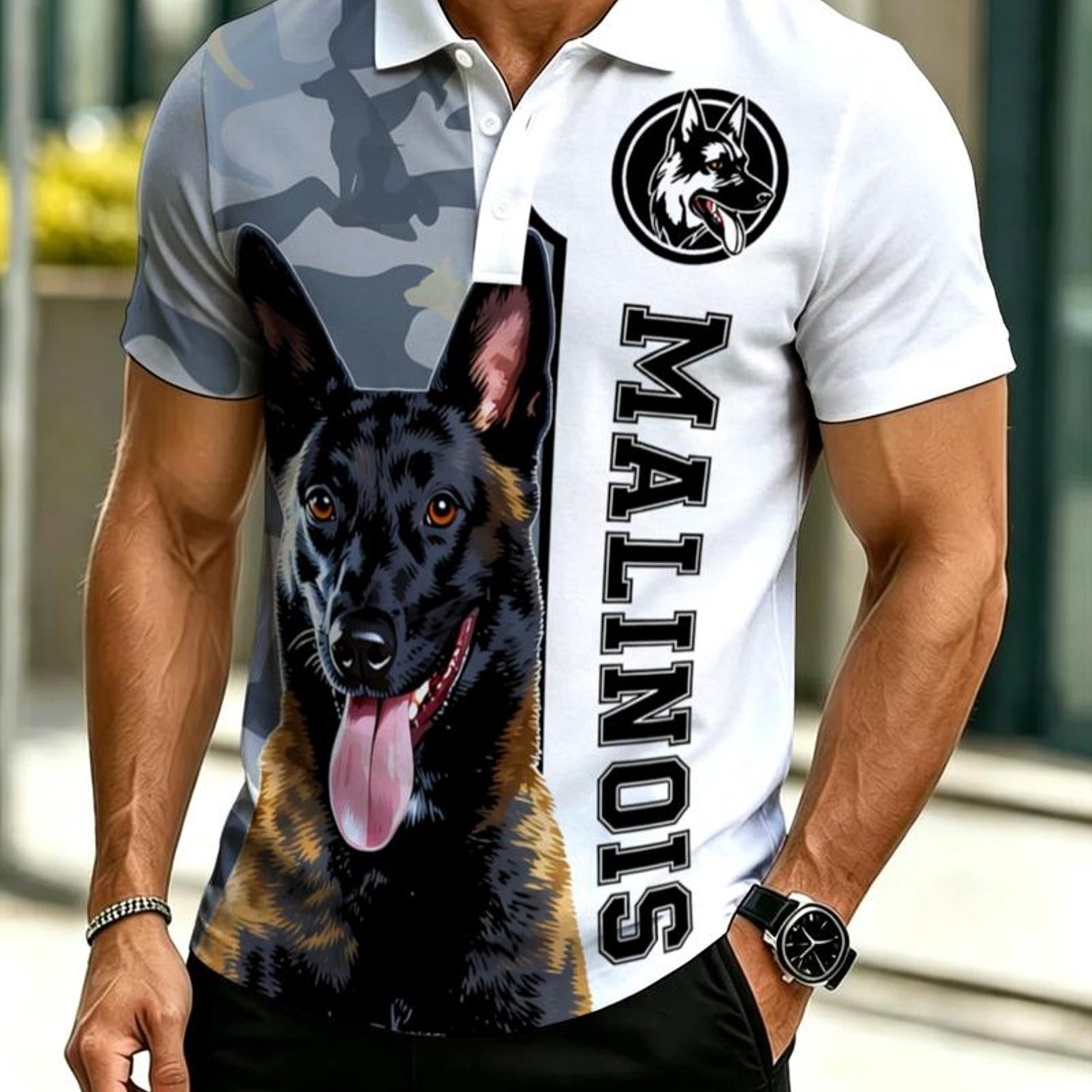 TEMU Men's Novelty Shirt, Belgian Malinois Graphic, Multiple Sizes, Mixed Colors, Stylish And , Perfect For Casual Wear And Outdoor Activities