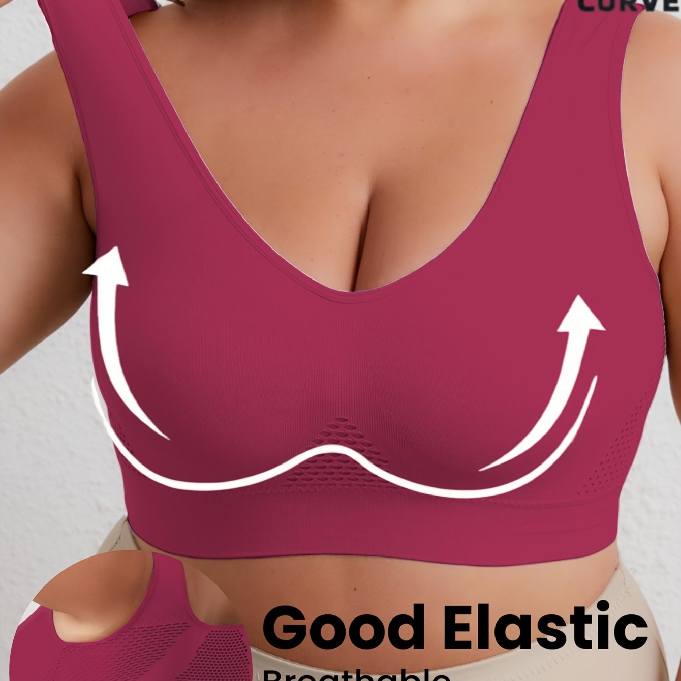 1pc, Plus Size Running Sports Bra, Plus Size Athletic Underwear, No Underwire, Seamless, No Padding, Back Cutout Design, Breathable And Comfortable, Wear