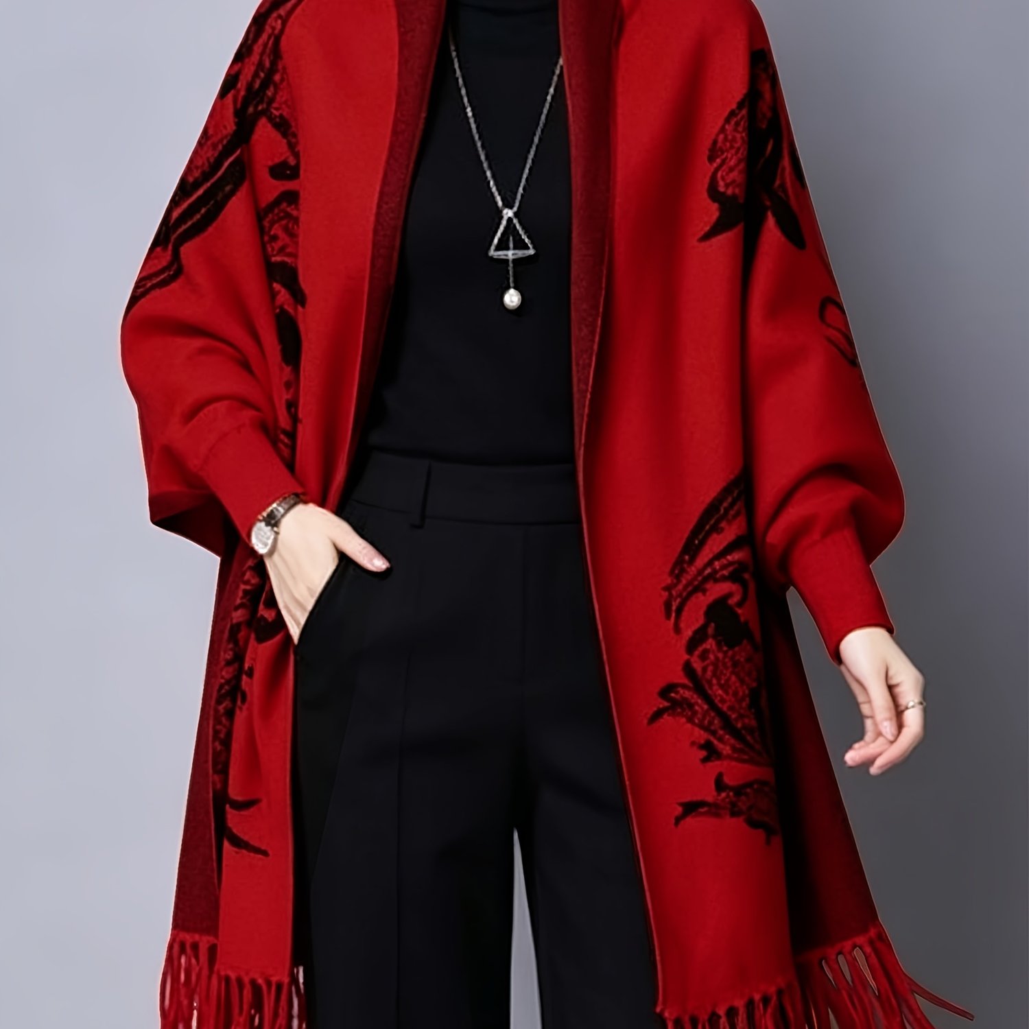 TEMU Bust" Édition Spéciale Élégante - 1 pièce Nouvelle Automne/Hiver Cardigan pour Femme, Style Chinois -Bloque Épaissi Chaud Coupe-Vent à Manches