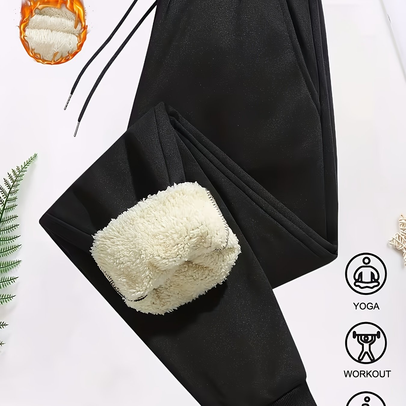 TEMU Winter Women's Athletic Long Pants, Fleece-lined Thick Casual Trousers With Elastic Waist And Ankle-cinching Design