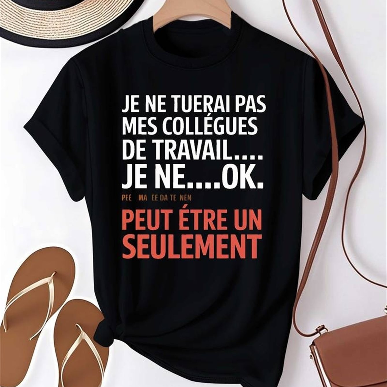 TEMU 1 T-shirt à manches courtes pour femme avec imprimé humoristique français "Je ne tuerai pas mes collègues", idéal pour , cadeau parfait, cadeau