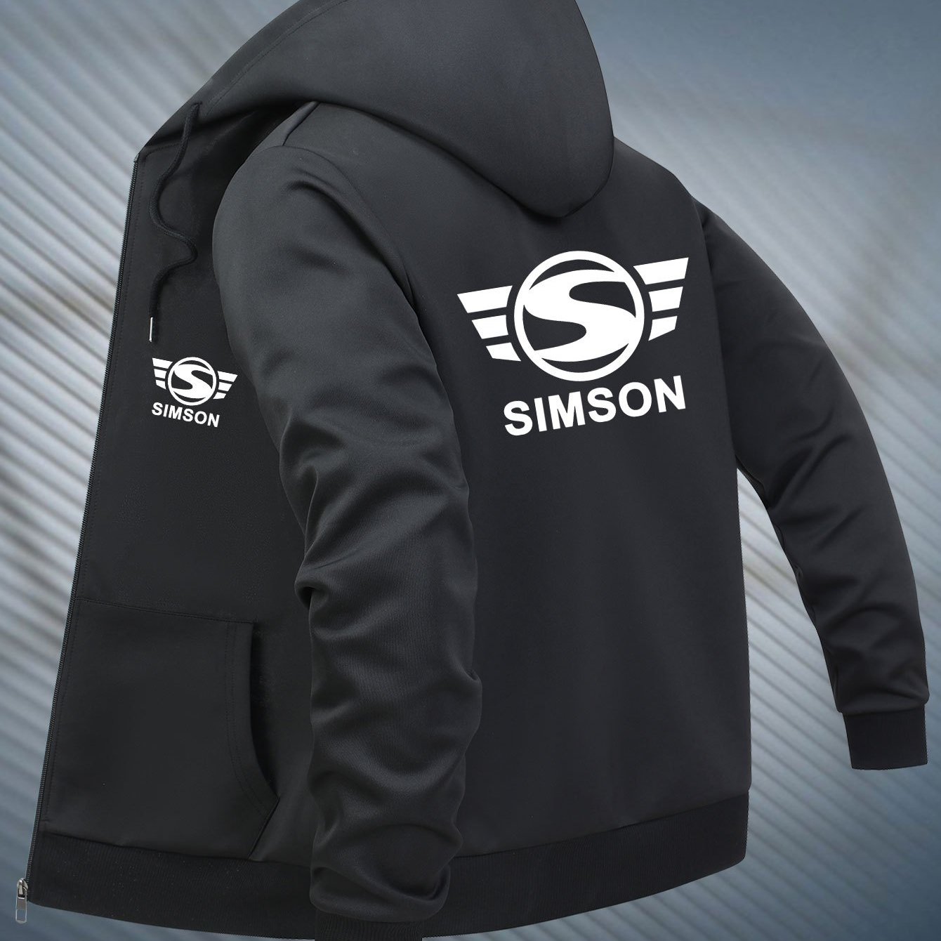 E-shop Trendige Herrenmode Jacke mit Kapuze und Aufdruck