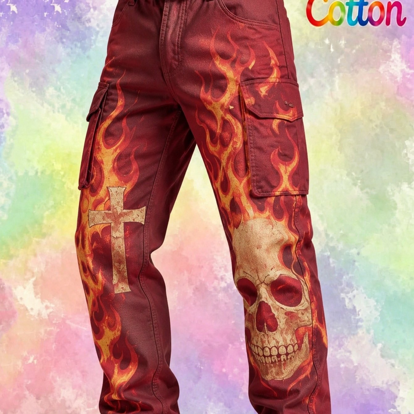 Image of Belt Free Trendy Print Cargo Trousers Men Multiple Functional Pockets Casual Daily Pants