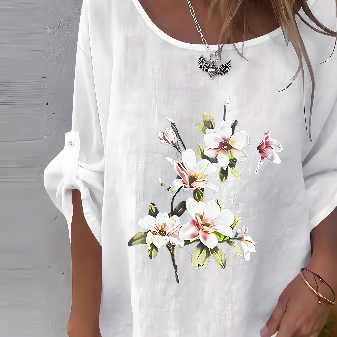 TEMU A Easy Bohemian Floral Print Long-sleeve Shirt For Women From Europe And America, -piece Women's Shirt, Elegant Party Attire, Suitable For :