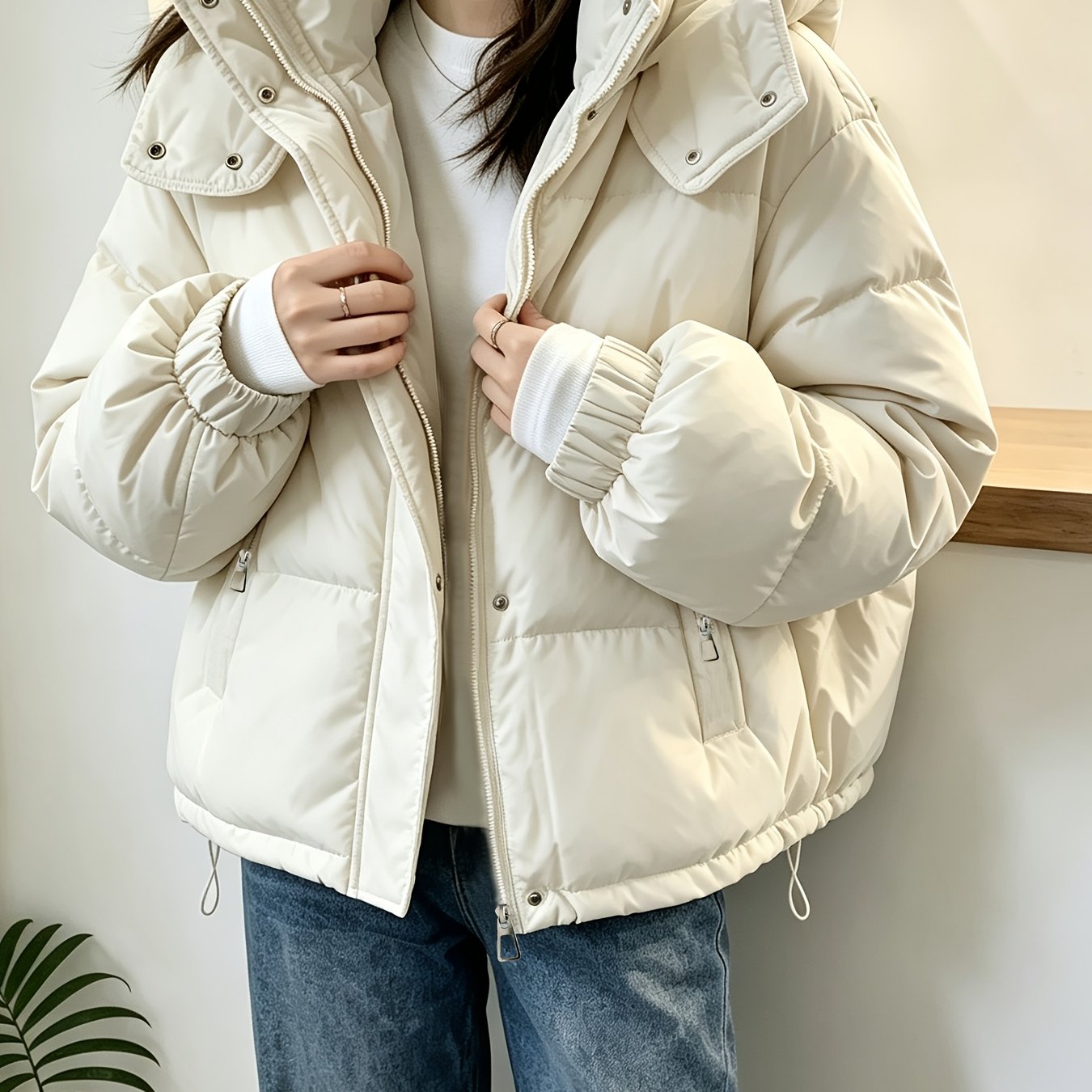 Image of 2025 Autumn/winter New Korean Version Loose Casual Versatile Thickened Bread Jacket Top, With Zipper, Cold-proof And Warm Hooded Short Long-sleeved Women's Coat