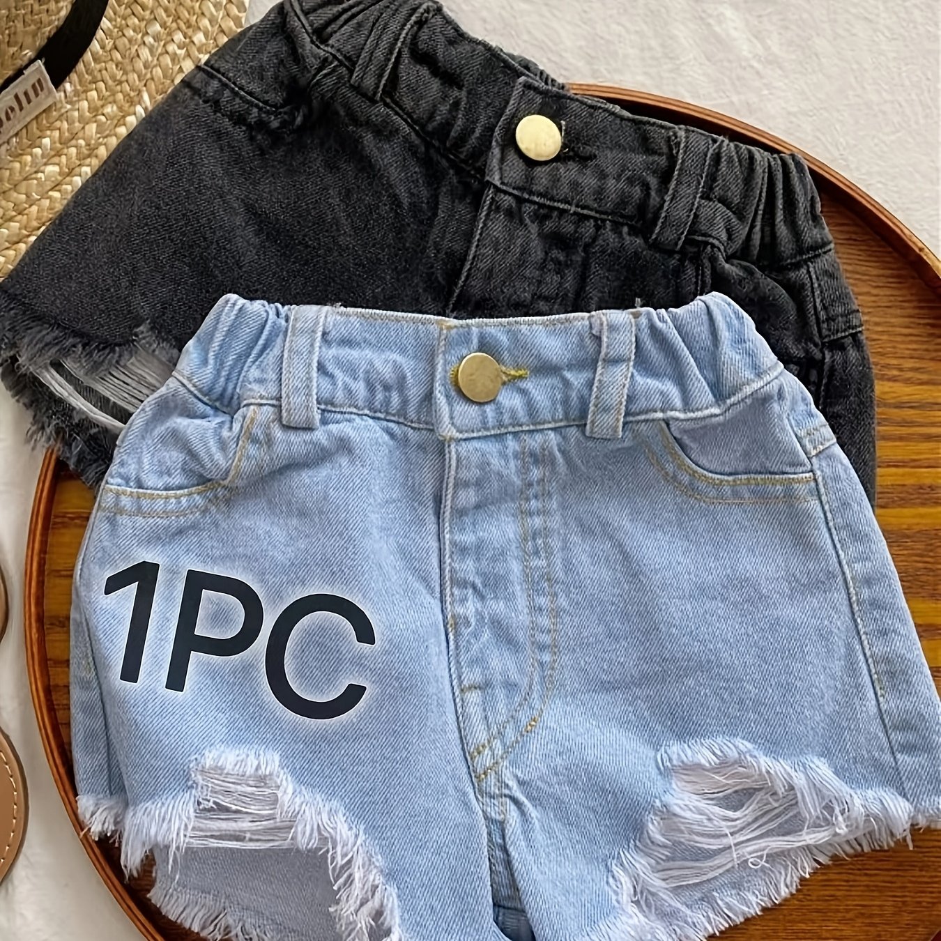 Girls Denim Shorts Summer Kids Ripped Hem Jean Shorts, Korean Style Cute Casual Short Pants For Girls, Soft Breathable Everyday Outdoor Wear