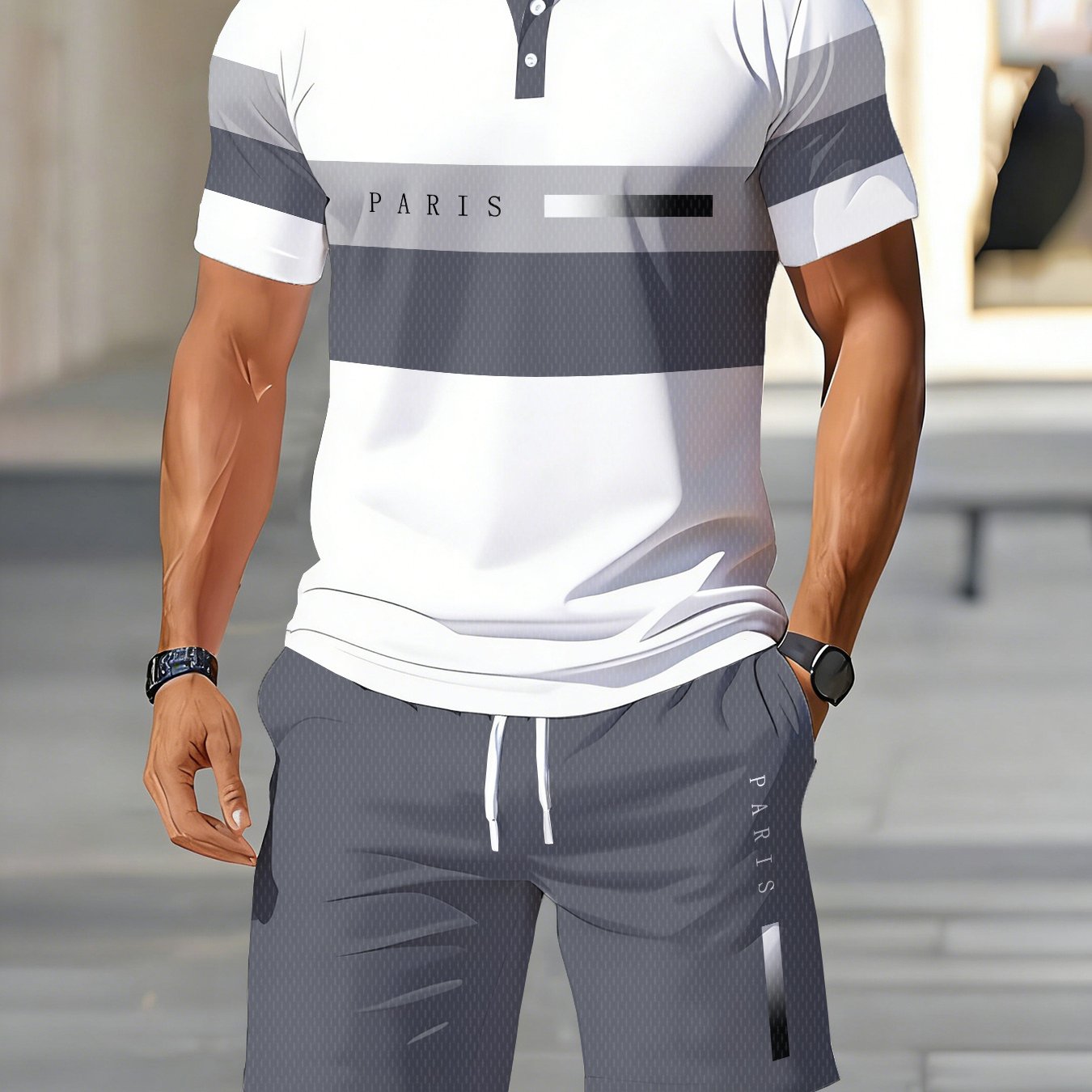 Image of Shirt Short Sleeve Top And Shorts 2pcs Set, Summer Casual Fashion Streetwear M026