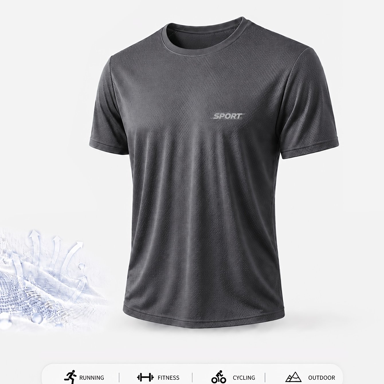TEMU Sports Letter Print Quick-dry Short Sleeve Men's -like Breathable Round Neck Athletic T-shirt