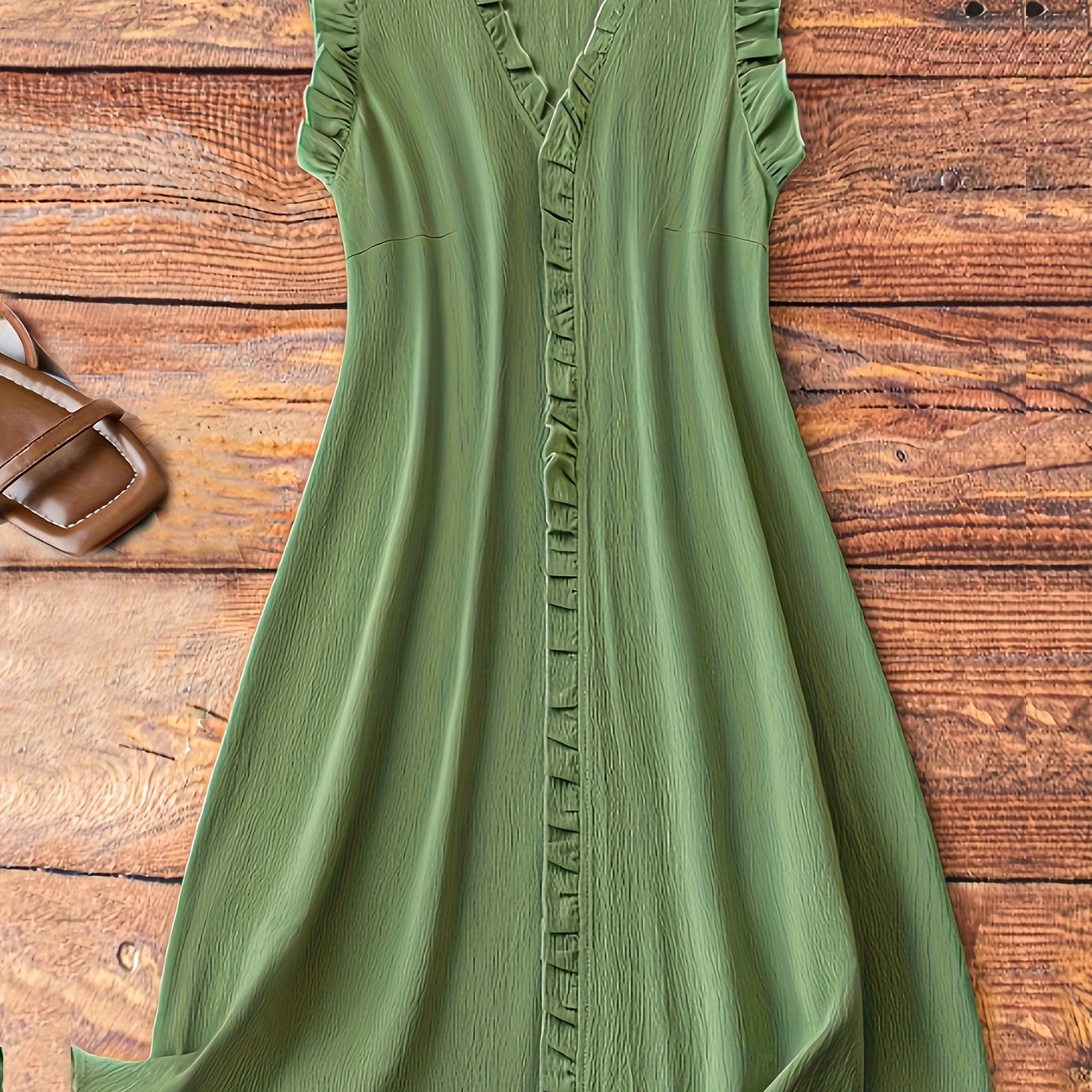 E-shop Pflegeleichtes, schickes Mini-Kleid für Damen mit Rüschen-Puffärmeln und V-Ausschnitt - Lässige Sommermode, maschinenwaschbar