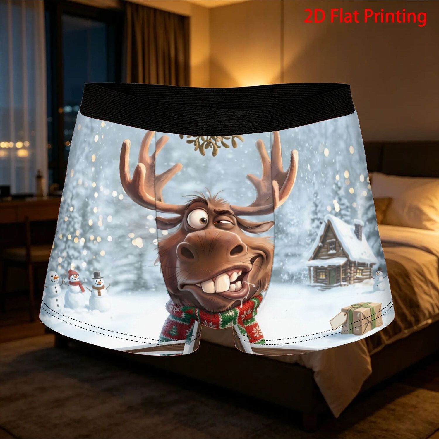 TEMU 1pc Funny Christmas Moose Funny Interesting 2d Flat Printing Underpants Breathable Panties Men's Underwear Ventilated Shorts Boxer Briefs