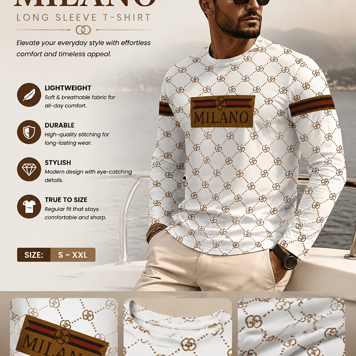 TEMU Fashion Trend Men's Round Neck Long Sleeve T-shirt G Letter Print Top Casual Versatile Slim Shirt Trendy Pattern T-shirt