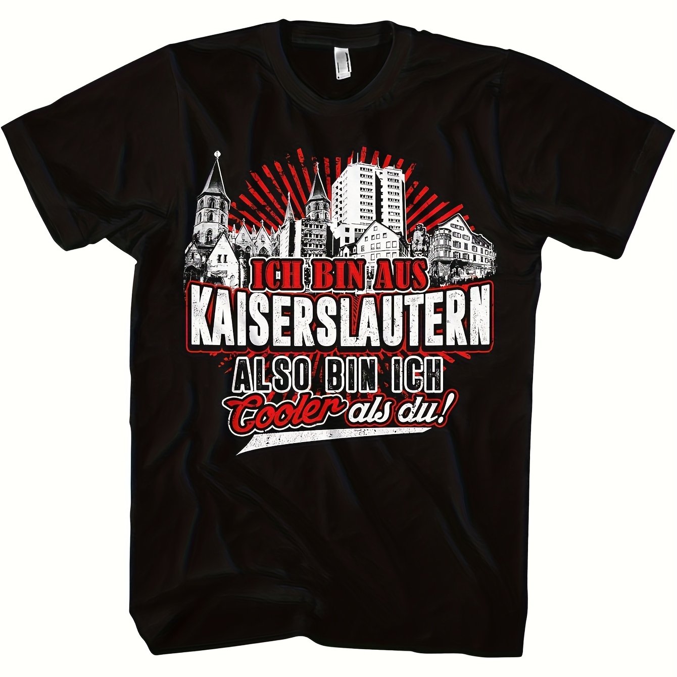 Image of Men's Humorous Soccer Supporter T-shirt More Stylish Than You Kaiserslautern & Stadium Outline Design Black Casual Top For Football Games Relaxed Wear Lightweight Shirt For Fans, Plus Size