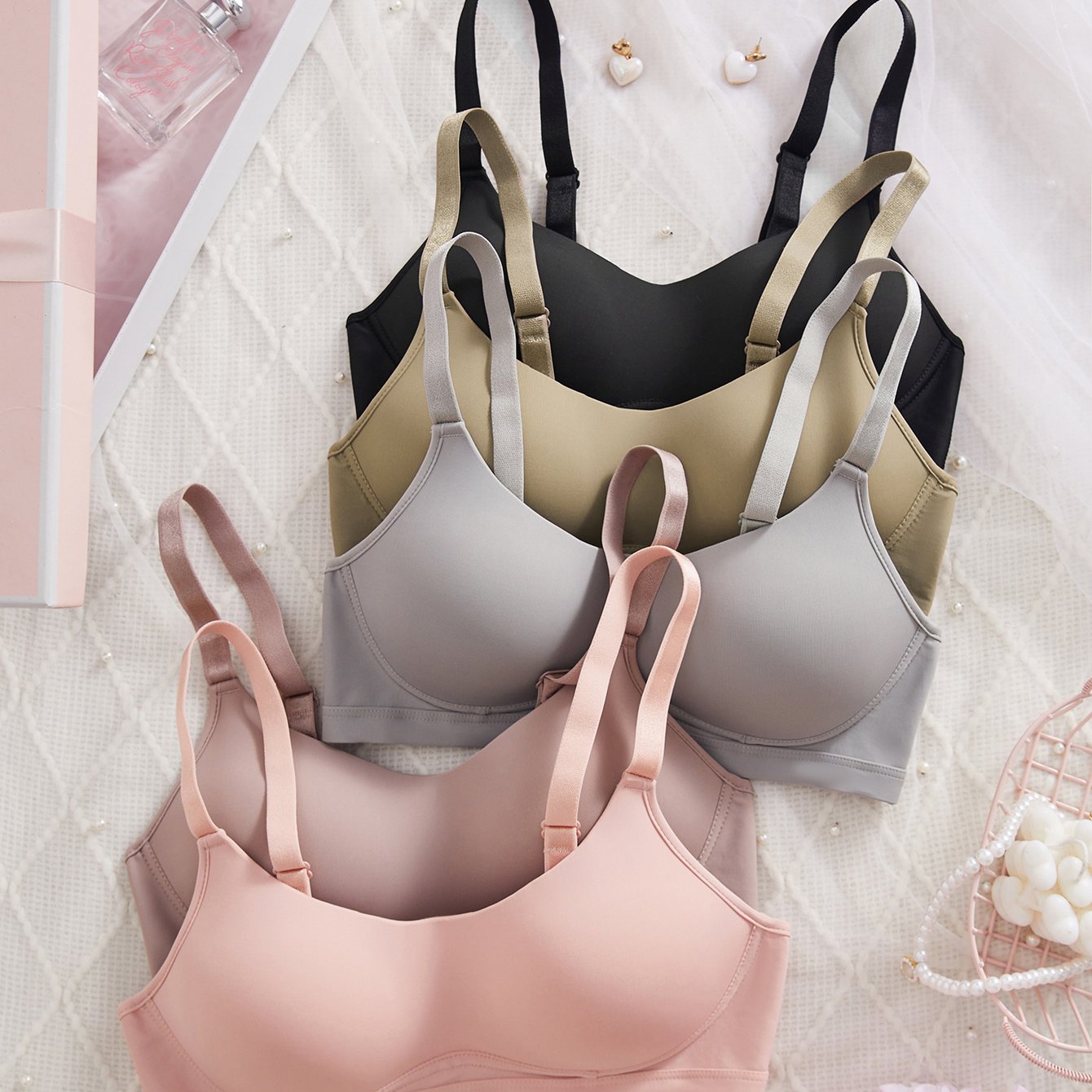 TEMU Set Of 5 Women's Cozy Multicolored Casual Wireless Bralette Lingerie Underwear Bras