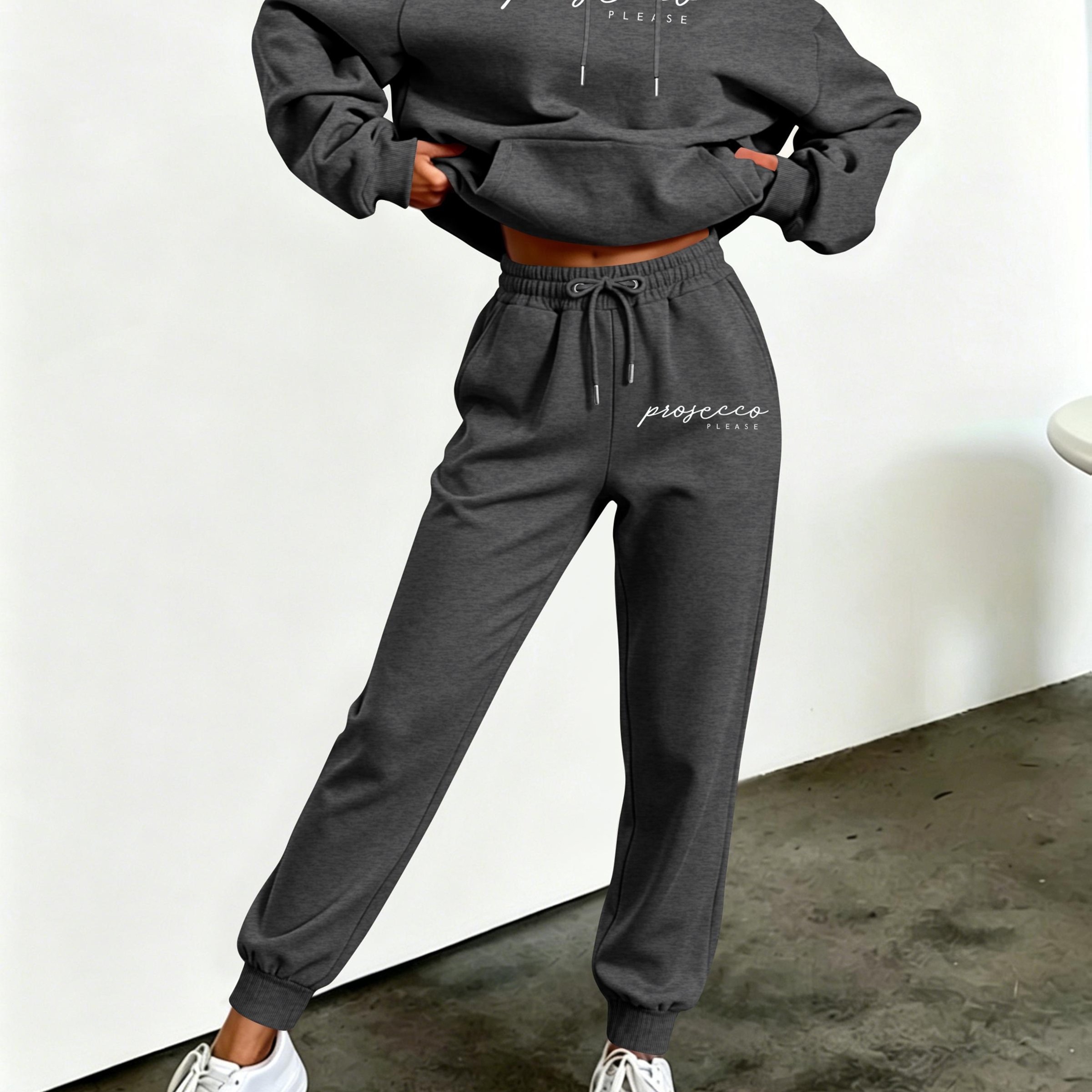 TEMU Women's Autumn And Winter Simple Solid Color Loose Pullover Sweatshirt   Solid Color Elastic Waist Drawstring Pants Casual Fashionable And