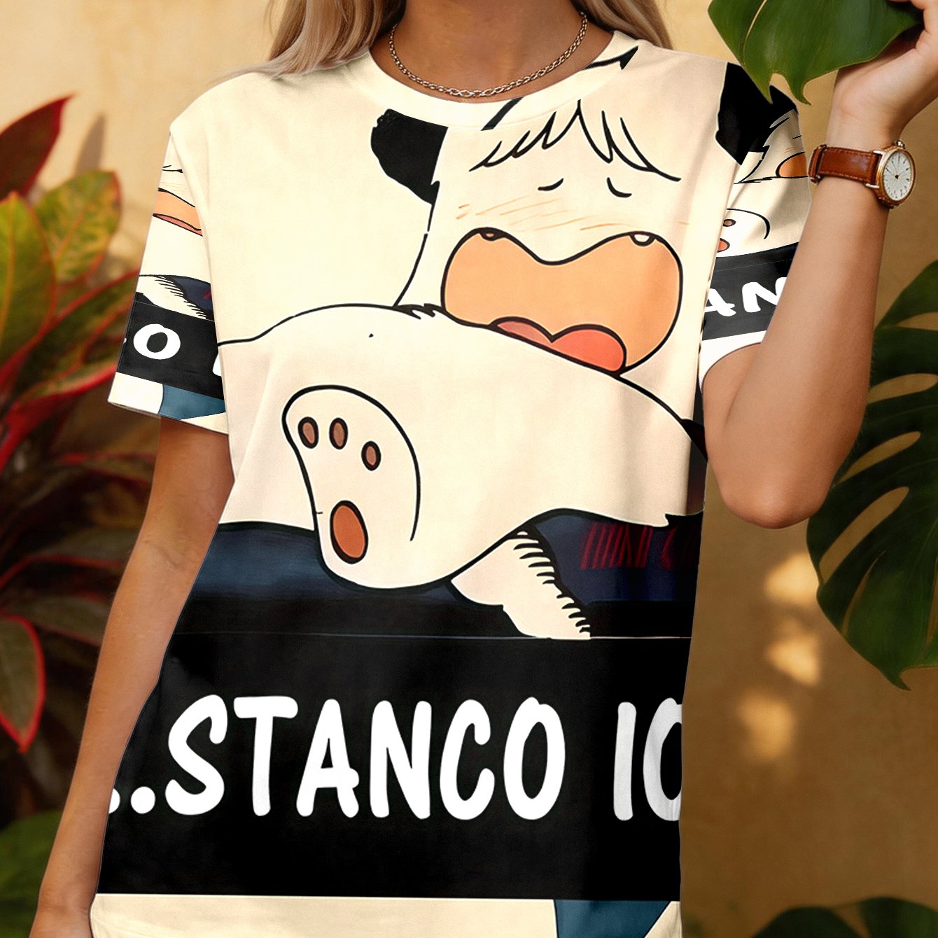 TEMU T-shirt da donna 1 pz con stampa di cane che , maglietta a maniche corte moda streetwear da esterno, , elegante per un uso in pi羅 scene, un