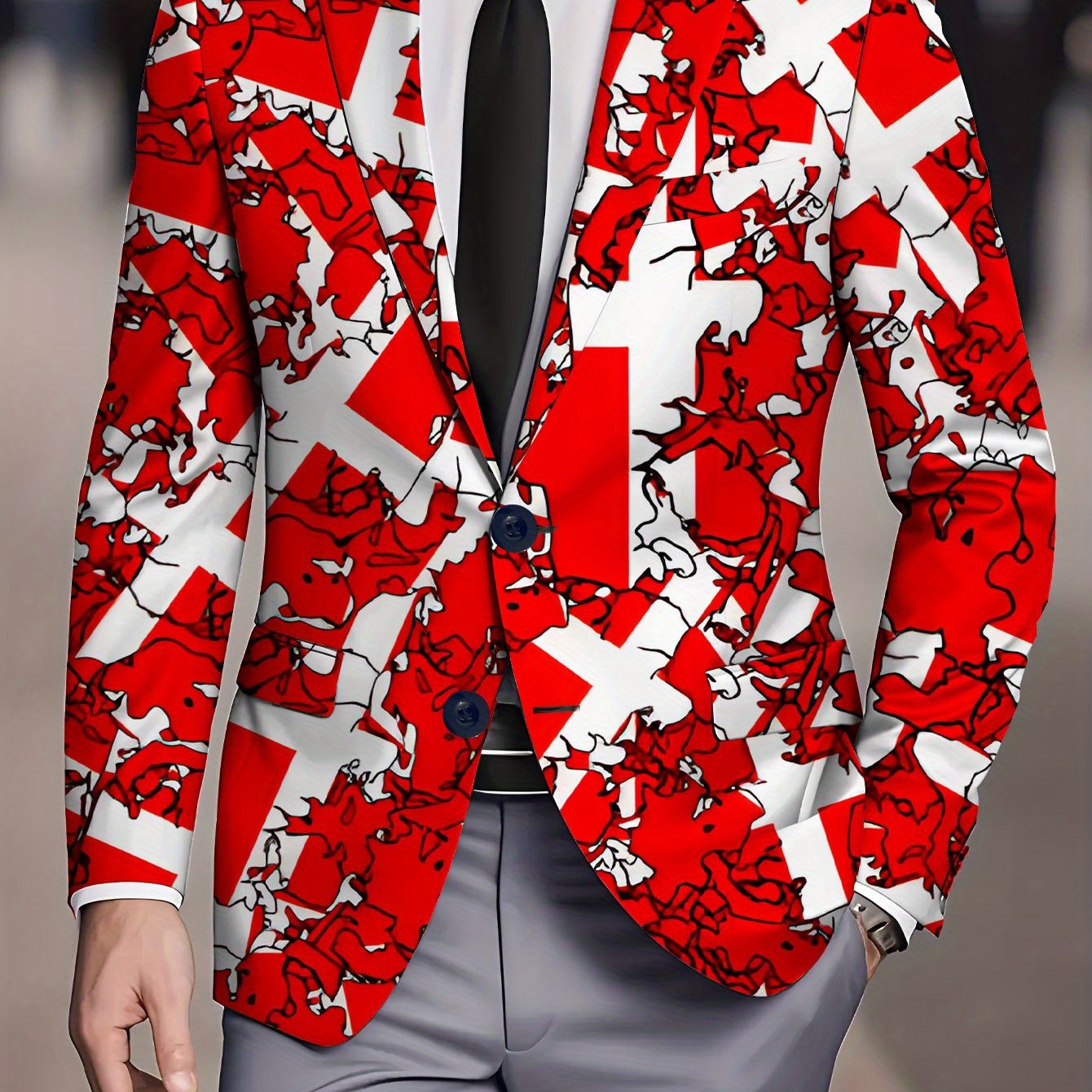 TEMU Casual Label Men's Suit Red White Cross Pattern Element Abstract Style Pattern Fashion Charm Cool Dopamine Trendy Comfortable Street Elegant /