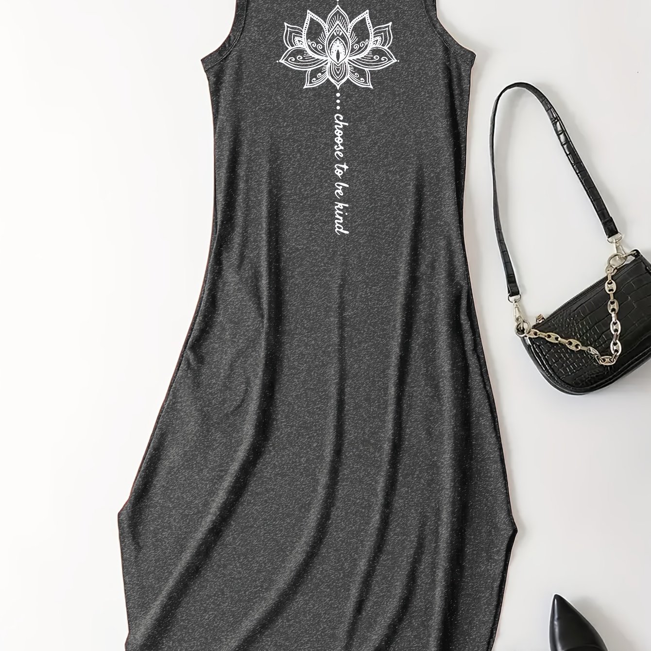TEMU Robe à Imprimé Graphique, Robe Longue Décontractée Manches à Col Rond, Vêtements pour Femme