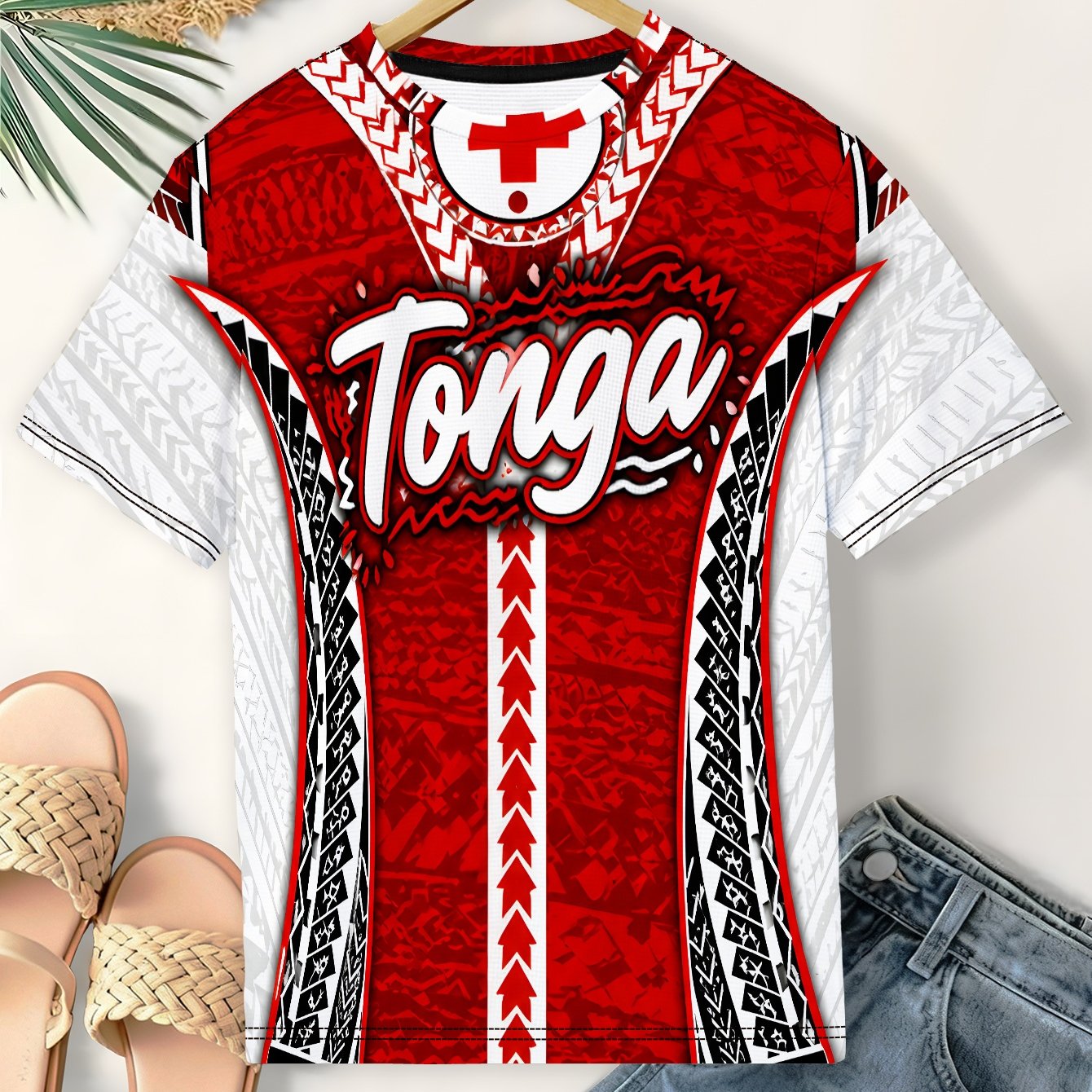 TEMU Royal Tribal Jersey Women's Plus Size Casual Print Round Neck Short Sleeve T-shirt, Daily Tees