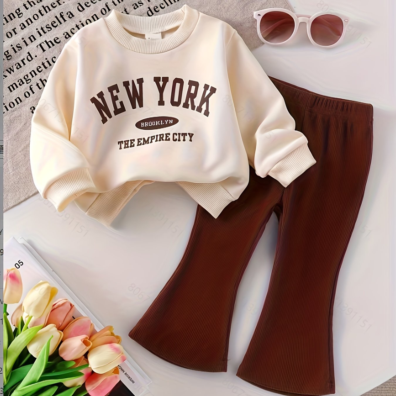 Girls' Casual Fashion Letter Print Round Neck Sweatshirt + Jogger Pants. Outdoor Wear, Perfect For Outdoor