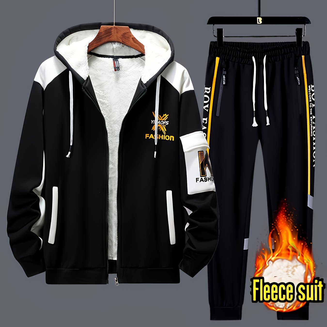2pcs Men's -lined Thickened Winter Jacket And Pants Set