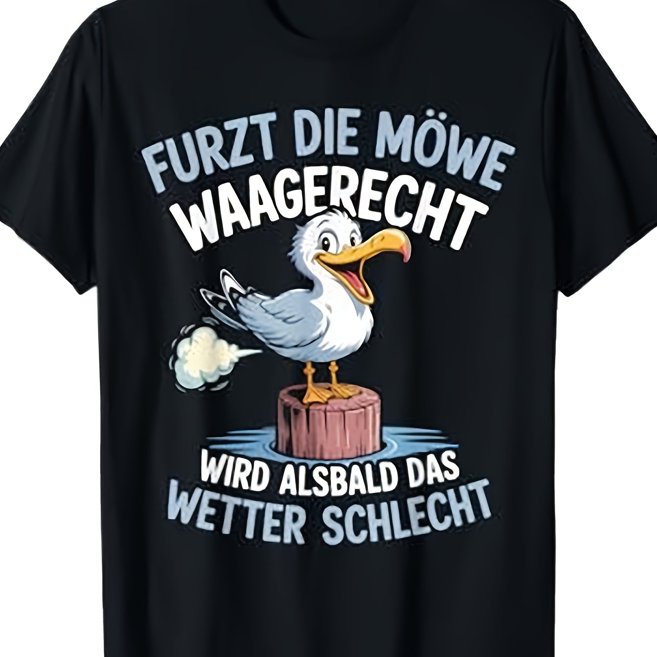 Image of Men's Funny North German Seagull Saying T-shirt | Casual Round Neck Tee With Om Coastal , Loose Fit, Short Sleeve, , German Slang Humor Apparel, Plus Size