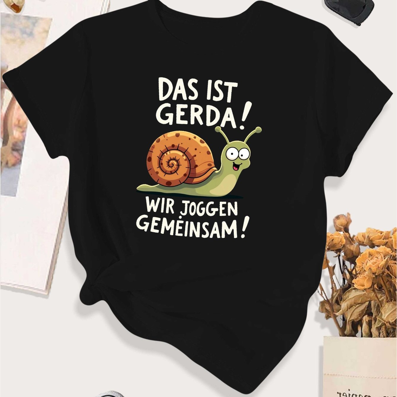 Humorous German Saying Snail Running, Large Women's Casual Sports Tee