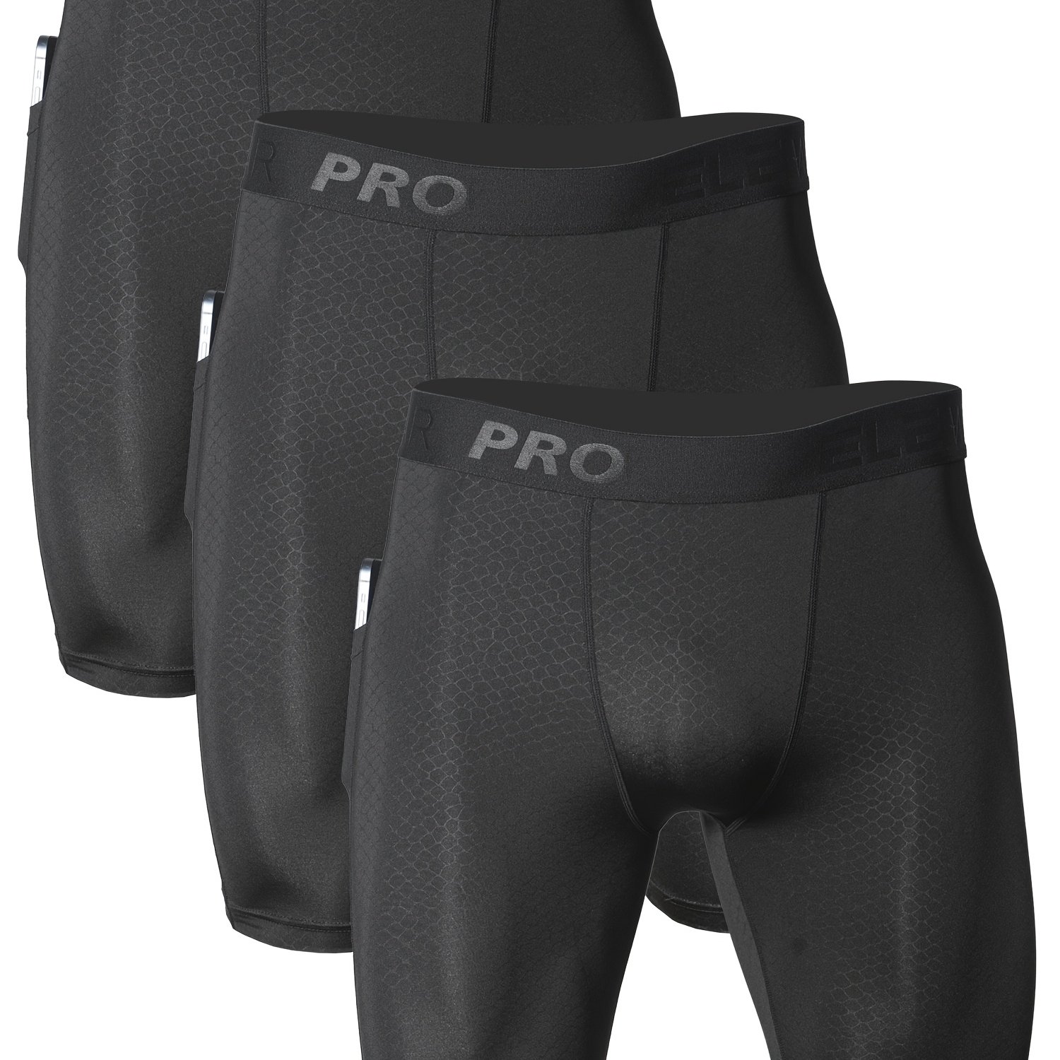 TEMU 3pcs Plus Size Men's Athletic Underwear, Pants With Side Pockets, Front Crotch Protective Pouch, Snake Print, Moisture-wicking, Quick-dry