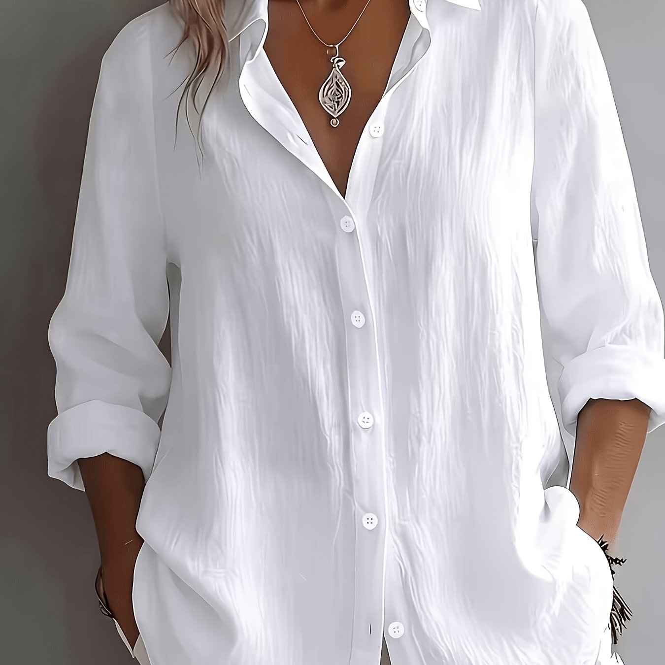 TEMU Women's Elegant Shirt Collar Long Sleeve Top, And Figure-flattering For Daily Wear, Loose And Draping Relaxed Style With Straight Sleeves