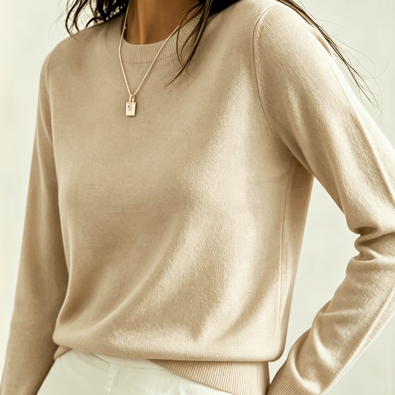 TEMU New Autumn/winter Round Neck Long Sleeve Lightweight Casual Pullover Base Layer, Knitwear, Solid Color Long Sleeve Top