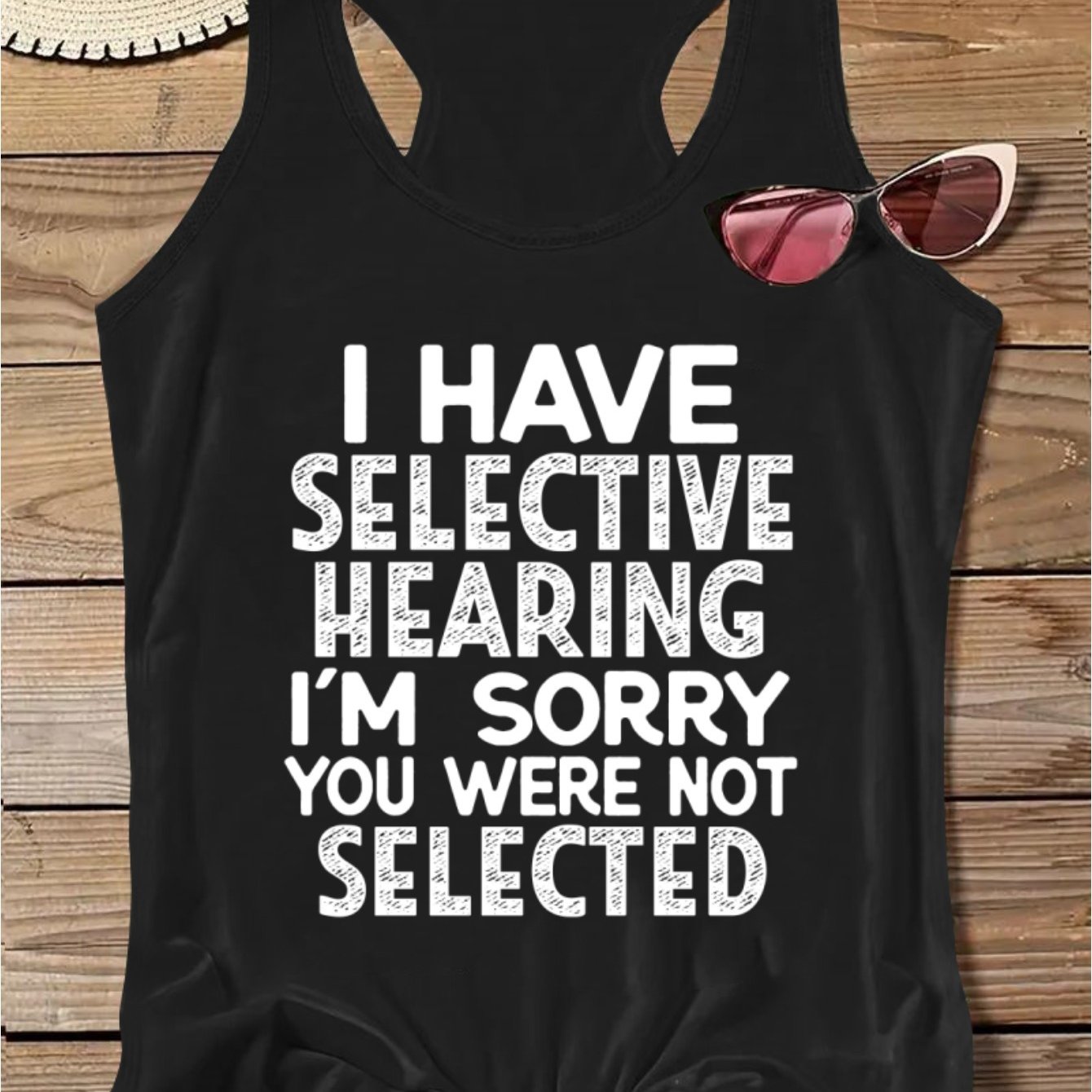 TEMU 1pc Women's Plus Size Casual Tank Top, Summer Knit Polyester Vest With Hearing Slogan, Slight Stretch Fabric, Alphabet Pattern - Fashionable &