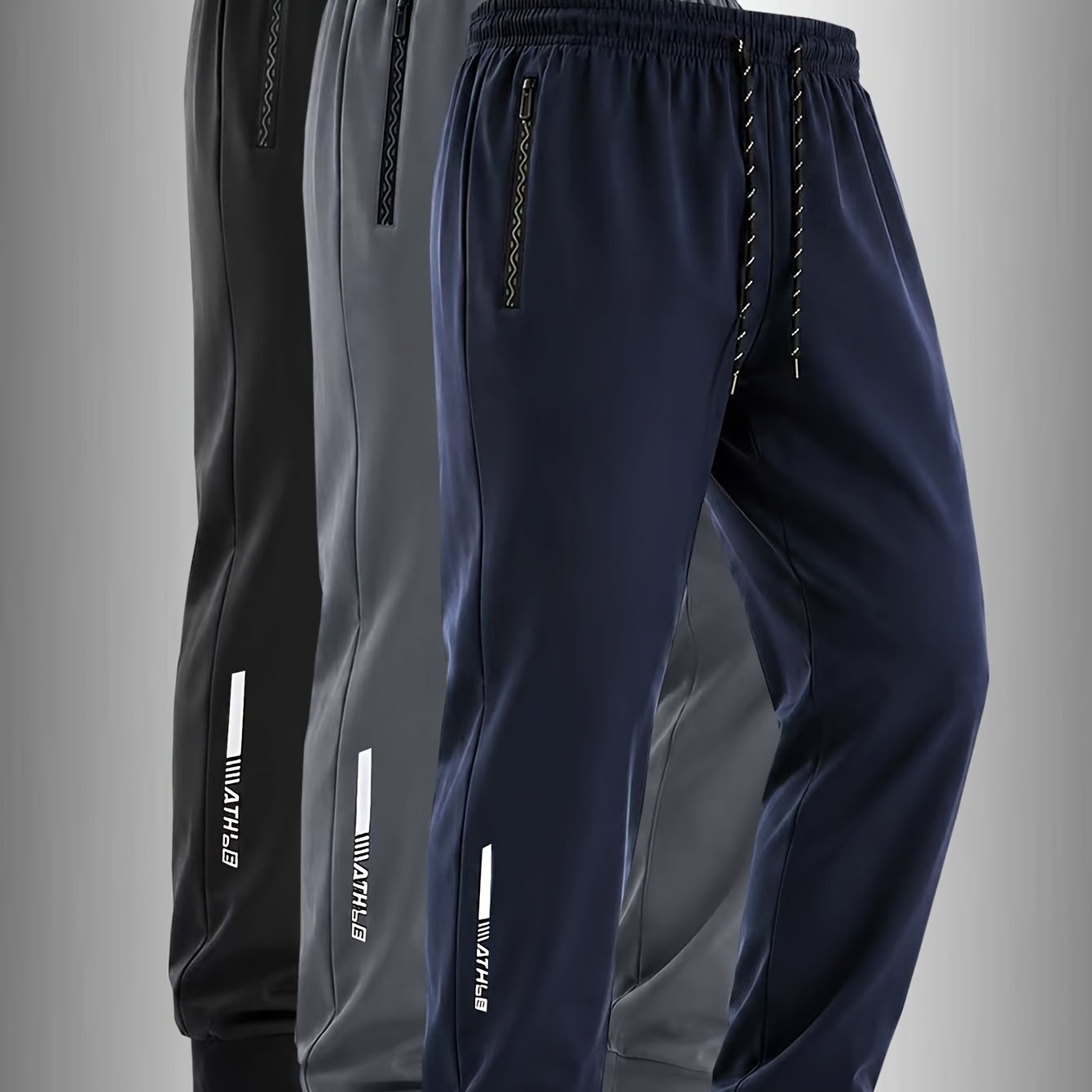 TEMU Pantalones deportivos casuales para hombre de secado rápido, con cintura elástica con cordón, bolsillos con cremallera, tejido de secado rápido,
