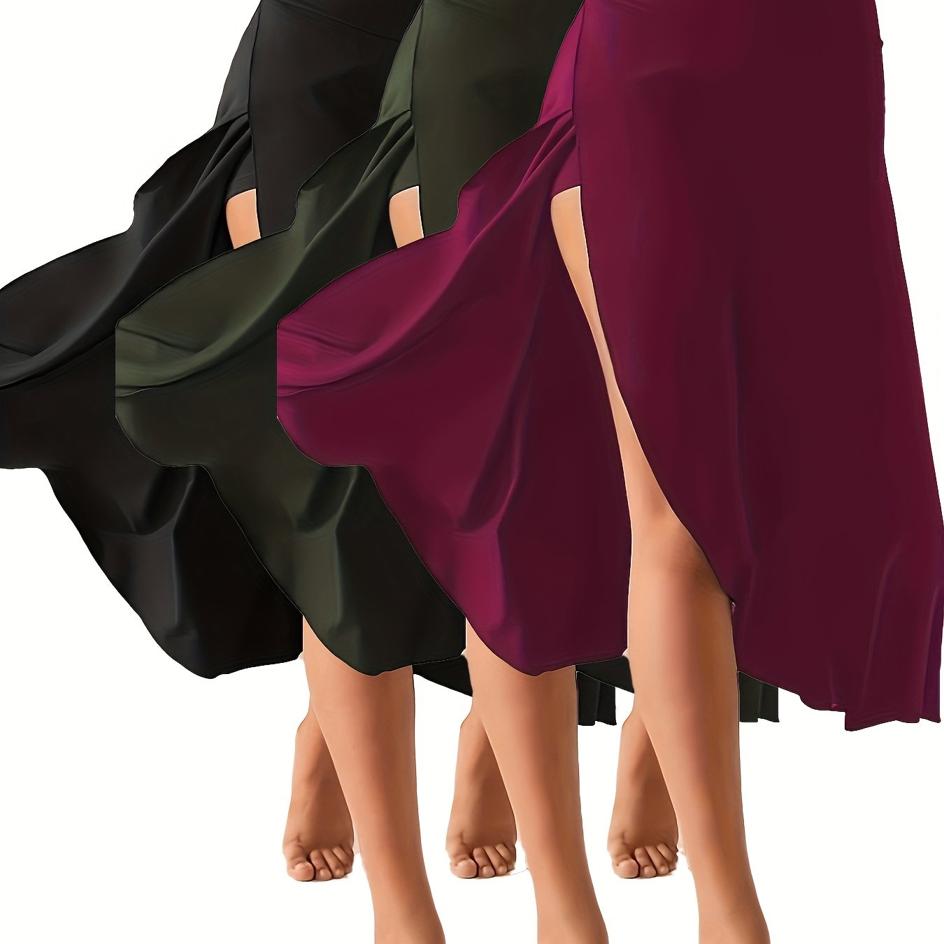 Irregular Elegant Slit Pants Skirt, Mixed Colors, 3pcs Set
