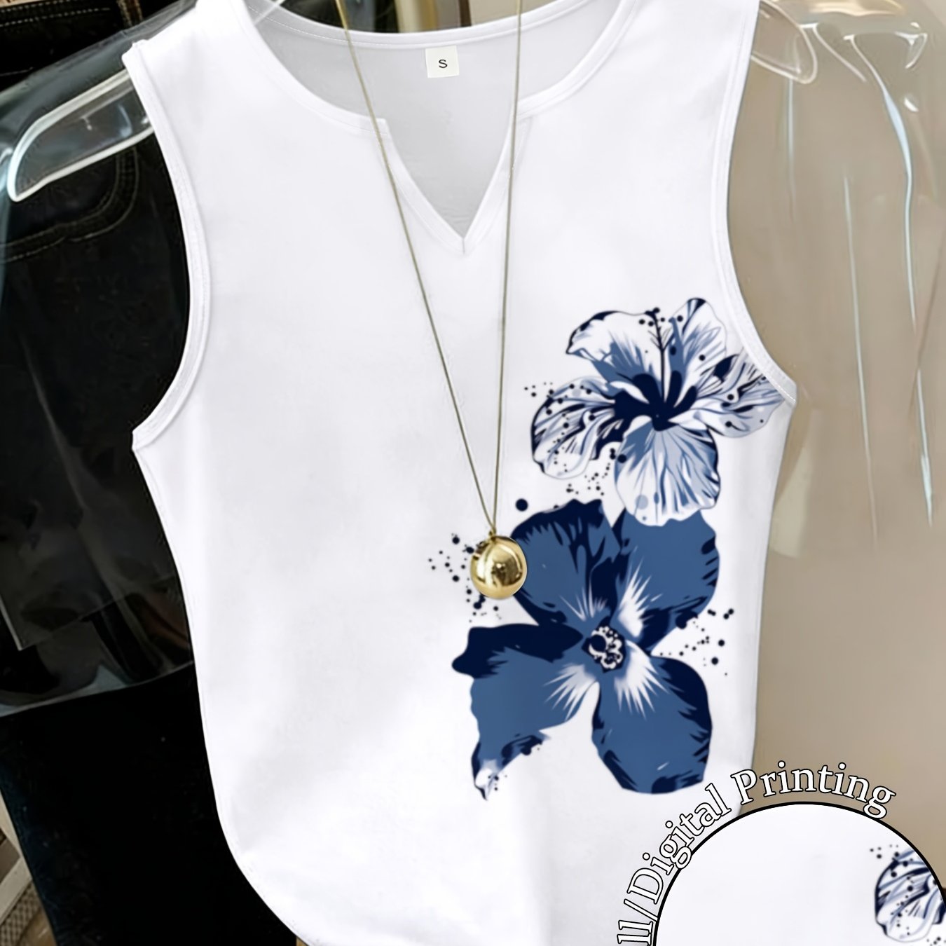 TEMU Women's Summer New Sleeveless Print Top Fashionable All-match Breathable Comfortable Daily Wear Slim Fit For Vacation Match Skirt Or Jeans Show