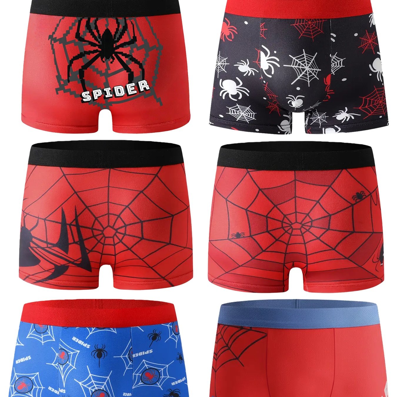 Image of 3pcs Random Pc Of 95% Spider Print Boys' Boxer Briefs, Comfortable, Soft, And Breathable, Skin-friendly Cotton Children's Boxer Briefs, Suitable 4, For Casual Or Sports Wear