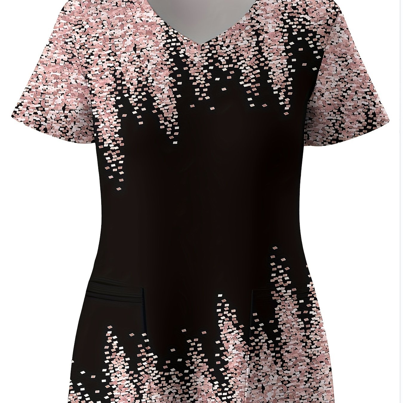 TEMU Plus Size, 2026 Trendy Printed Matte Top, Comfortable And Practical Healthcare Uniform, Ideal For Working With In Hospitals And Dental , Women's
