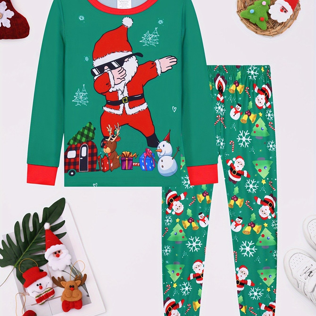 Image of [1 Set] Boys' Set, Christmas Santa Claus Set, Long Sleeve T-shirt And Long Pants, Skin-friendly, Soft And Comfortable, Spring Summer Autumn Winter , Boys' Long Sleeve T-shirt And Long Pants Set