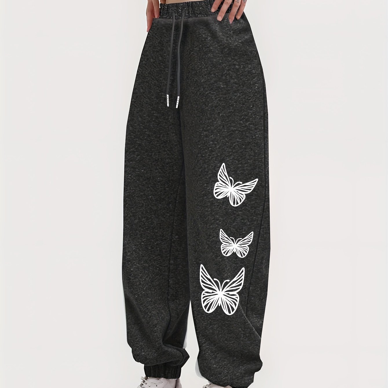 TEMU Mariposa Impresión Deportes Jogger Pantalón, Cordón Elástico De La Cintura Elástica Casual Pantalón, Athleisure De Las Mujeres