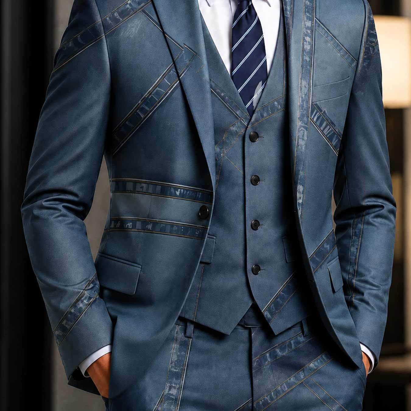 Men'-piece Suit Set Vintage Geometric Pattern For Men Stylish Cool Wear Formal Events