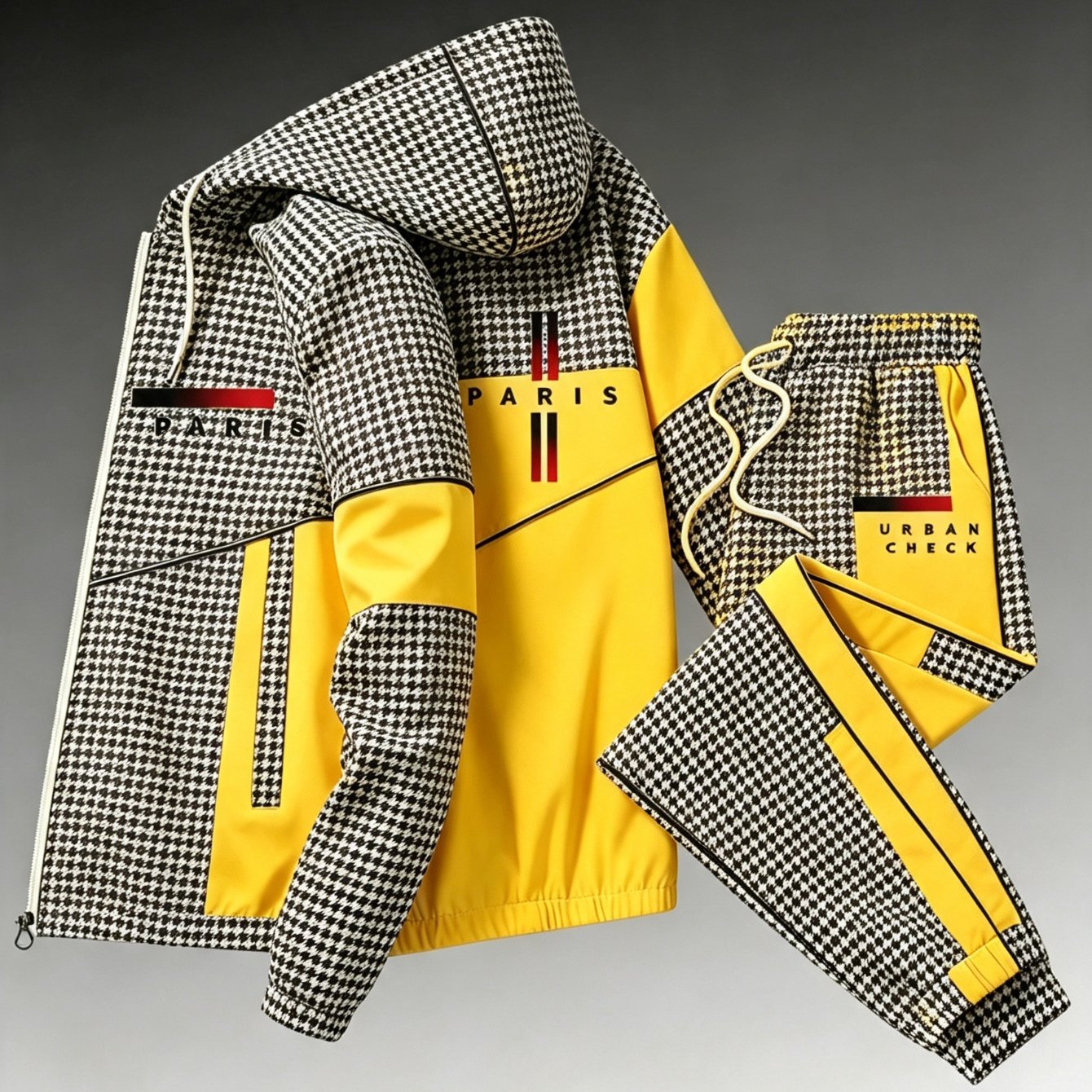 2pcs Set! 2026 New Casual And Stylish Sporty Hooded Jacket And Sweatpants Set | Suitable For Men And Women, Fashionable And Versatile, Suitable For Occasions, Geometric-patterned, Stretch Fabric