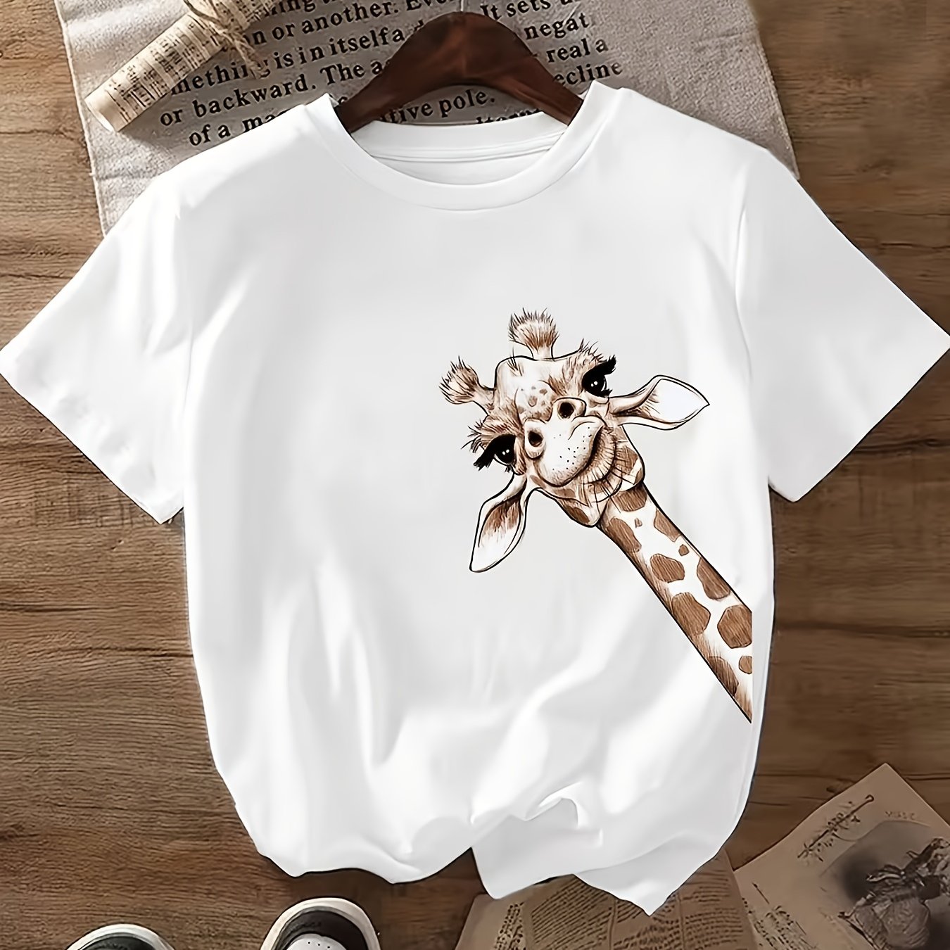 TEMU Features A Giraffe Pattern, Round Neck Design, Elegant Women's Shirt