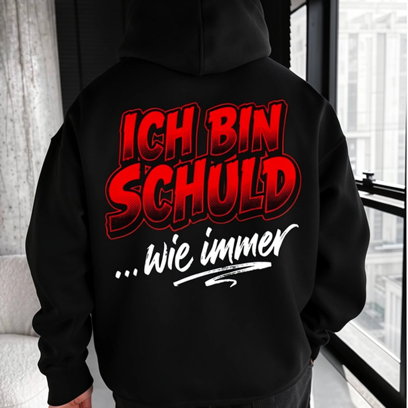 Image of German I'm To Quote, Men's Graphic Hoodie, Black Long Sleeve Hooded Sweatshirt With Red And White Lettering, Sarcastic Casual Streetwear Pullover For Daily Wear, Fall, Winter, Travel And , Fleece