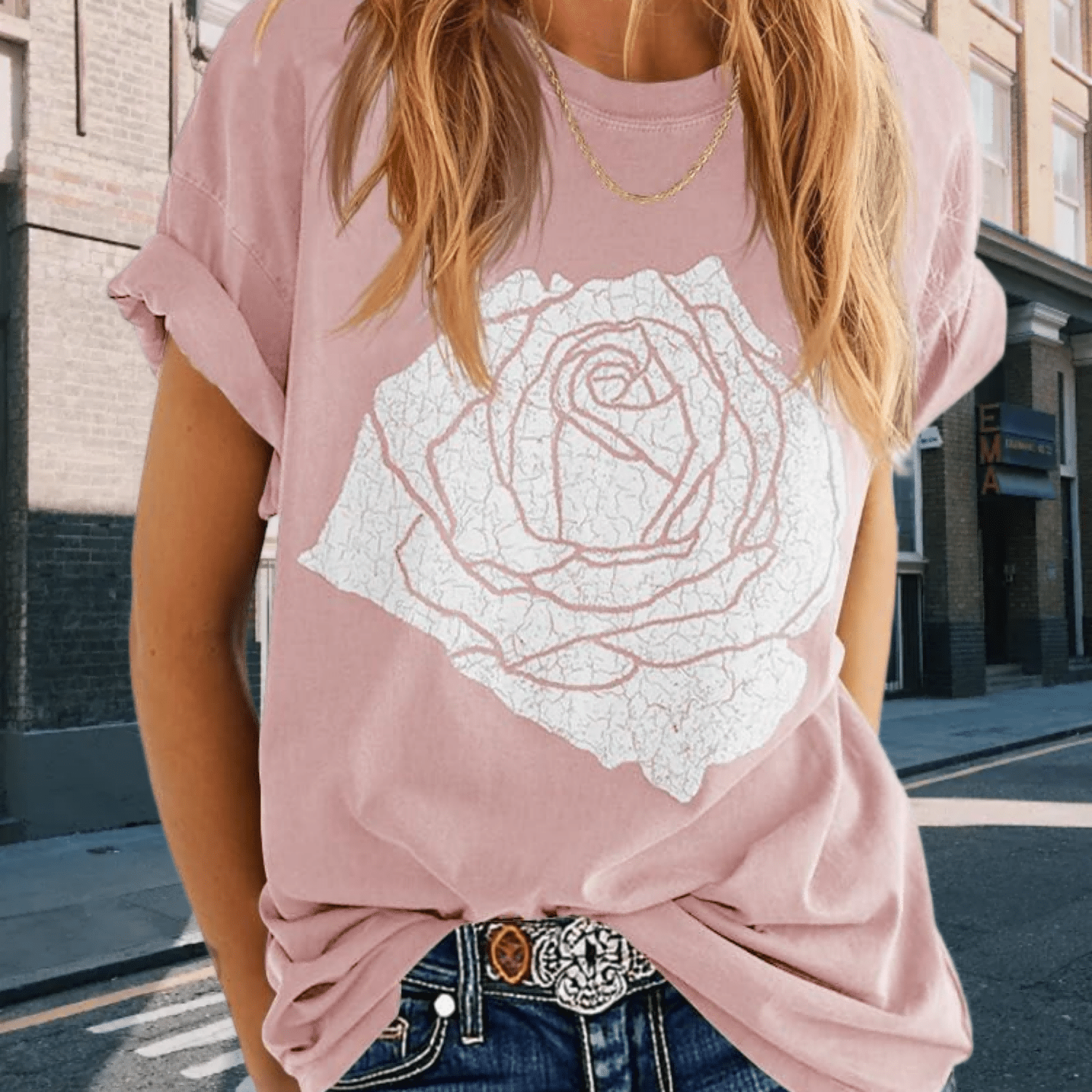 Women's Summer Crew Neck Block Loose Casual Graphic T-shirts