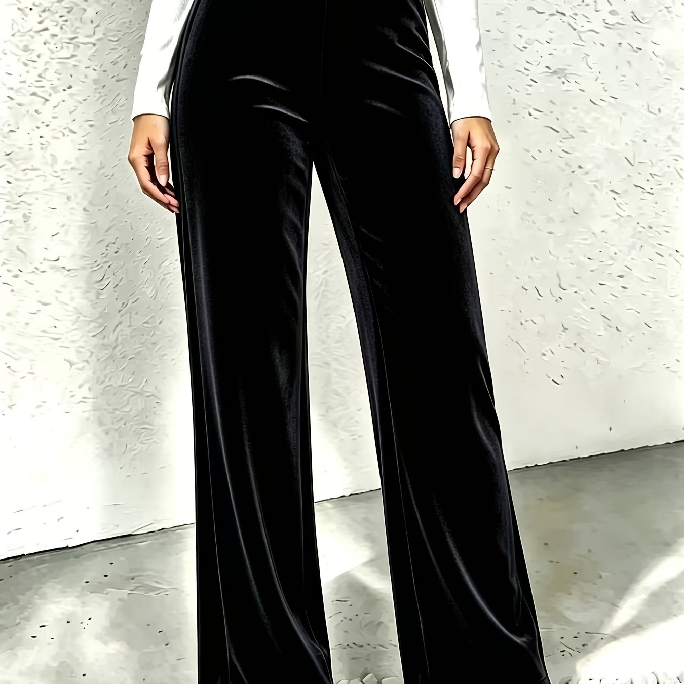 TEMU Plus Size, Women's Plus Size High-waist Straight-leg Pants - Beltless Draped Trousers Suitable For , Machine Washable Elegant Solid Color Pants