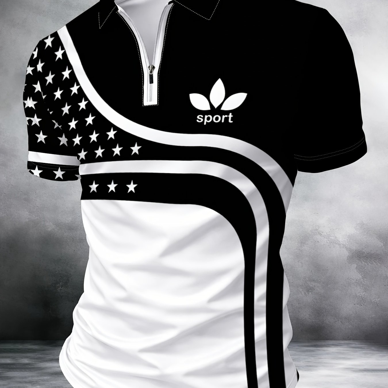 TEMU Men's Short-sleeve T-shirt With A Zipper, Perfect For Sports And Casual Wear, Featuring Trendy Prints And Designed For Summer With Breathable,