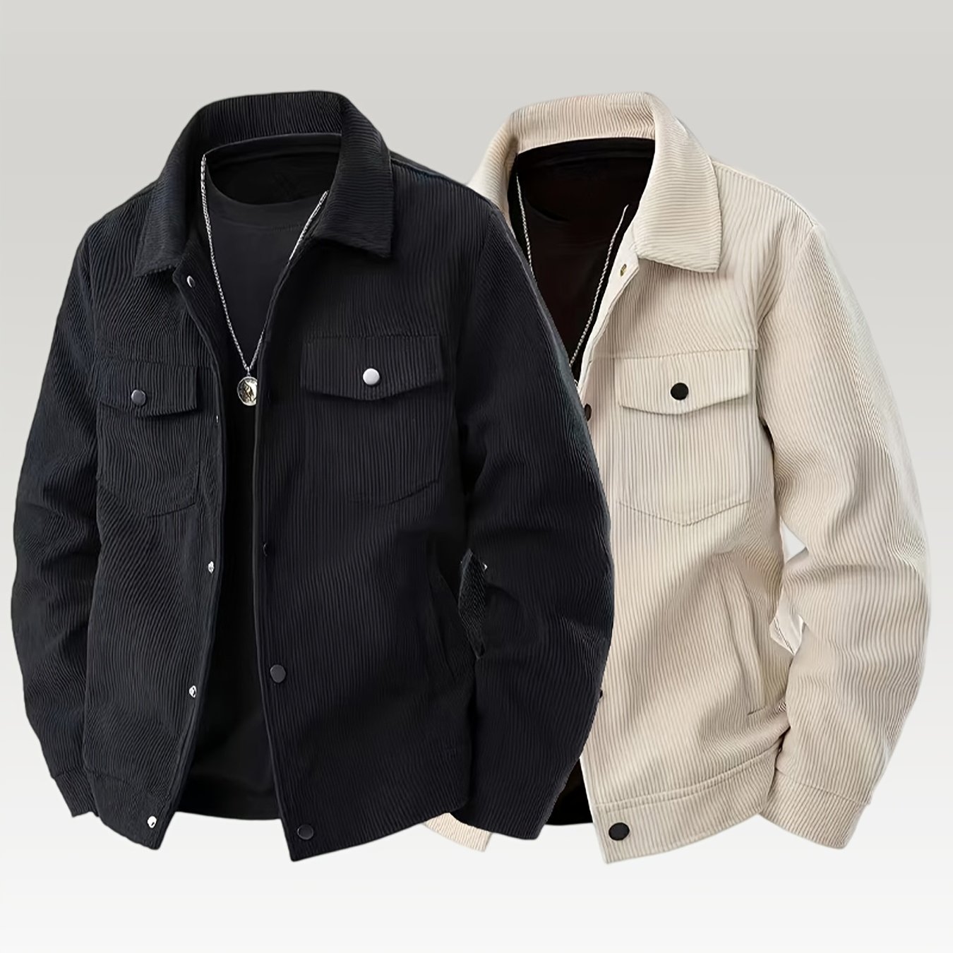 TEMU [ Obm] Autumn Retro Style Lapel Men' Color Easy Comfortable Warm Corduroy Cargo Jacket, Encountering Pre-modern Cross-border Fashion Jacket 2pcs