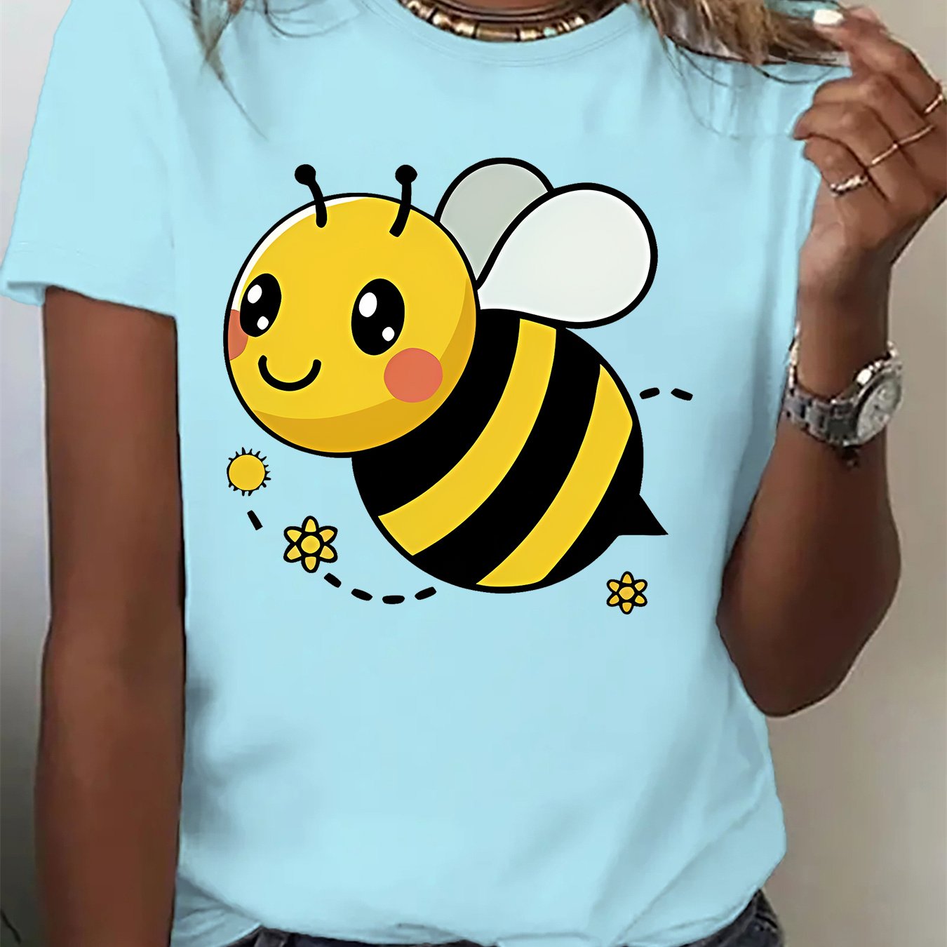 TEMU Cute Cartoon Pattern Casual Comfortable Short Sleeves Suitable For Running Sports Fashionable Elegant Interesting Short-sleeved T-shirt, Elegant