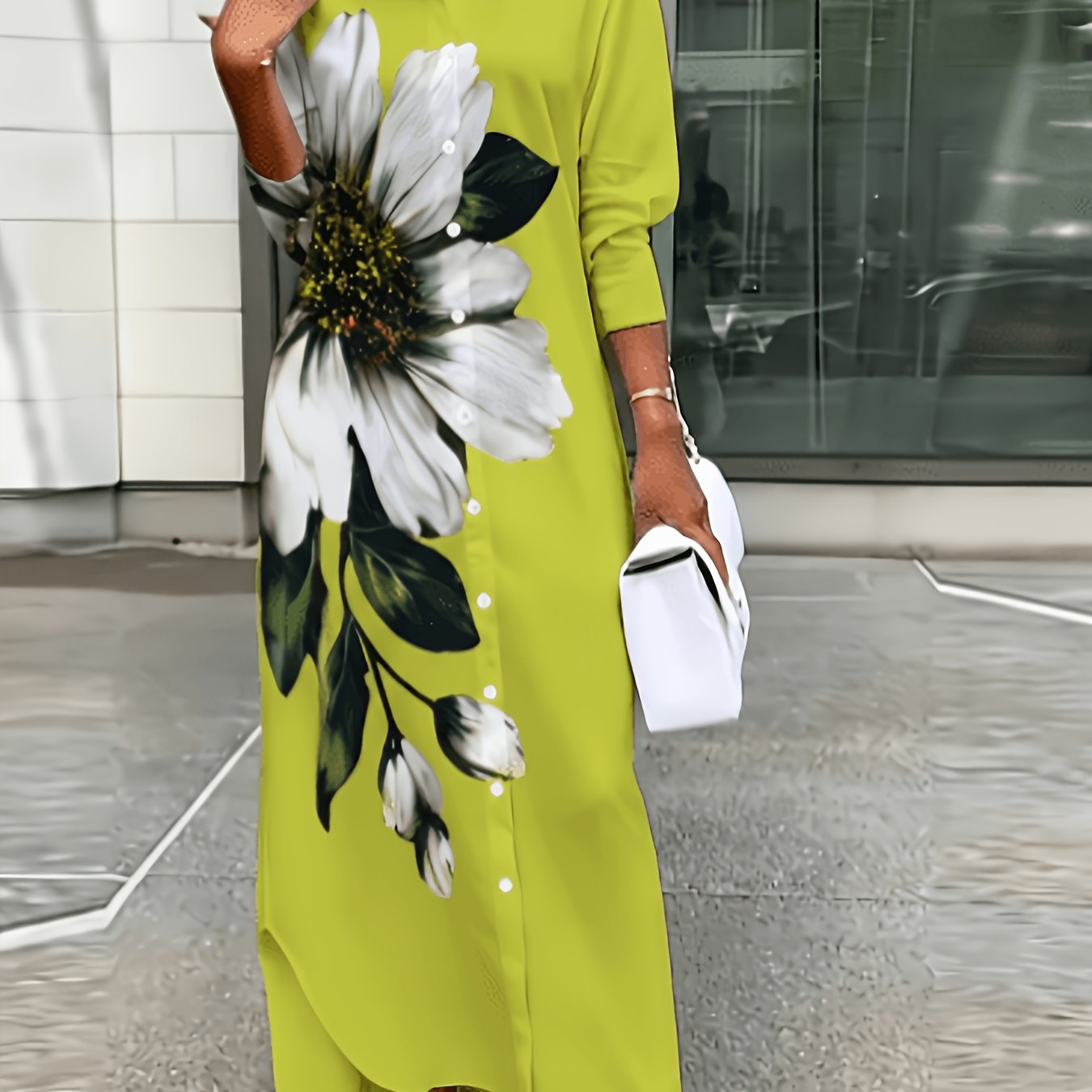 TEMU Women's Casual Floral Print Shirt Dress Suitable For Spring And Autumn